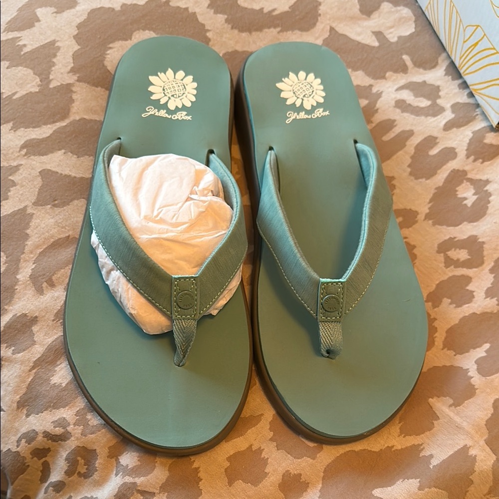 Yellow Box Turquoise Flip Flops
